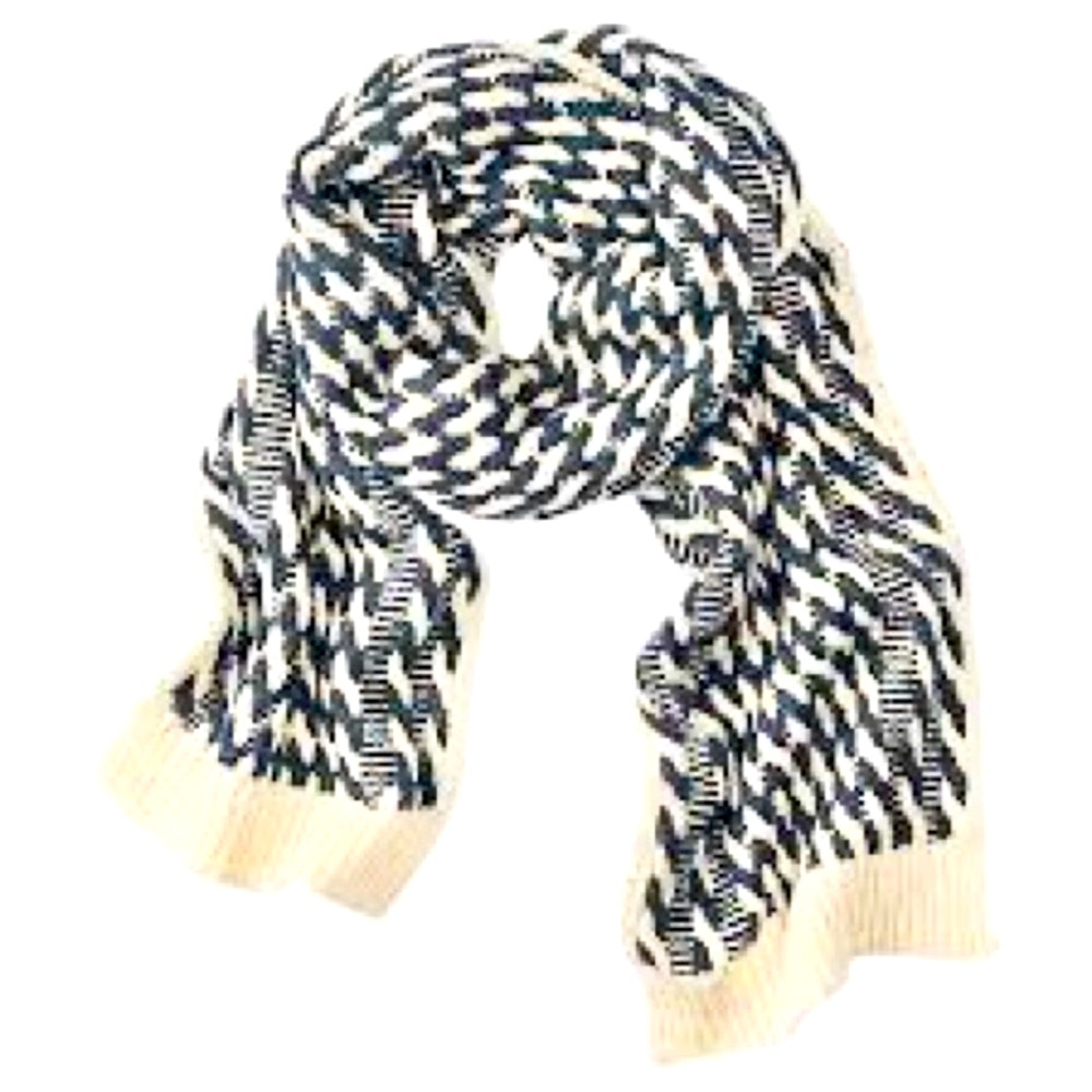 New TIMBERLAND navy blue ivory knit fall winter scarf woven soft warm cozy - Picture 2 of 6